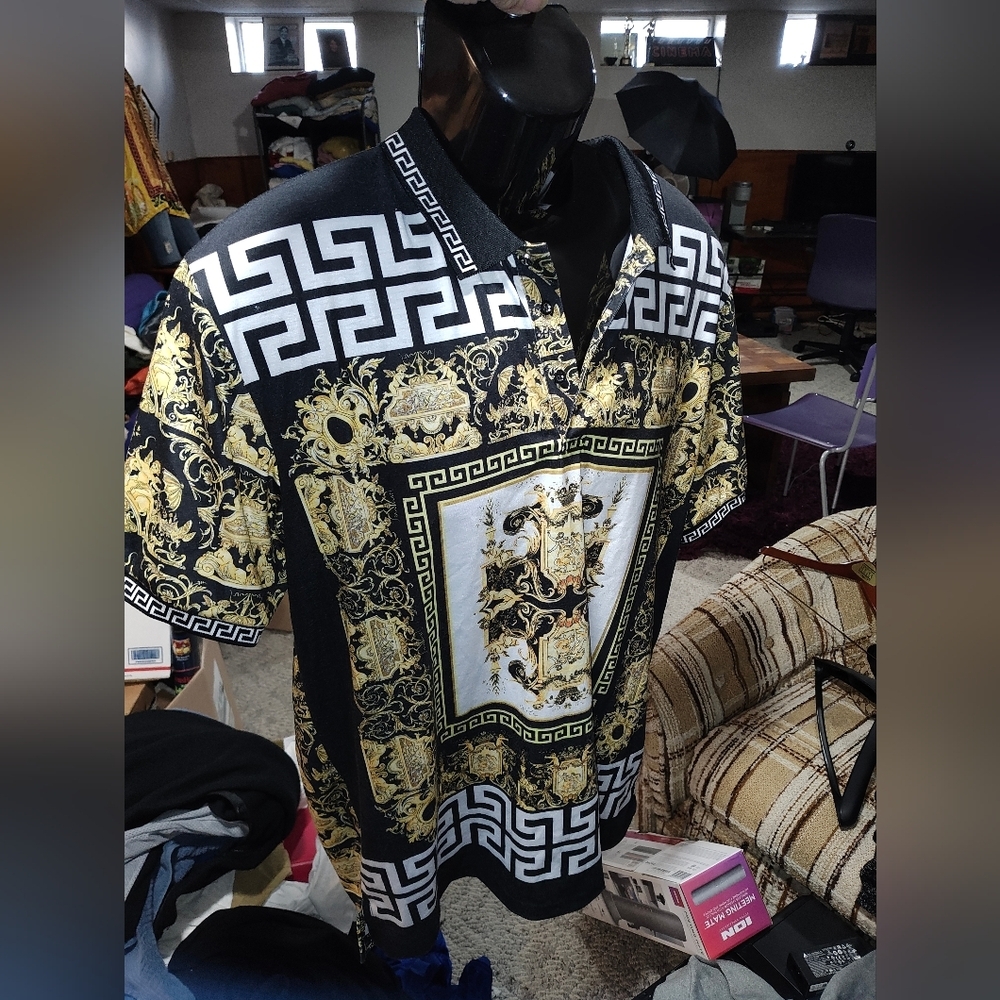 Elegant Blue and Gold Patterned shirt​